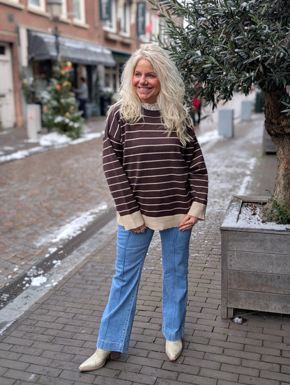 Gestreepte trui Novi - Bruin/Beige