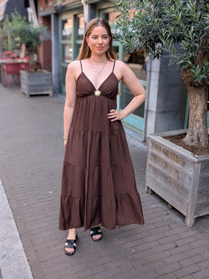 Bailey jurk met broche - Bruin