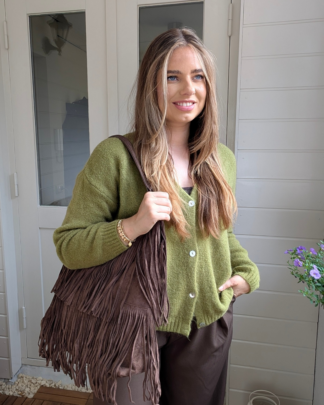 Sienna Alpaca Wol Cardigan - Mos Groen