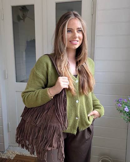 Sienna Alpaca Wol Cardigan - Mos Groen