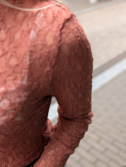 Kanten top met lange mouwen - Brique