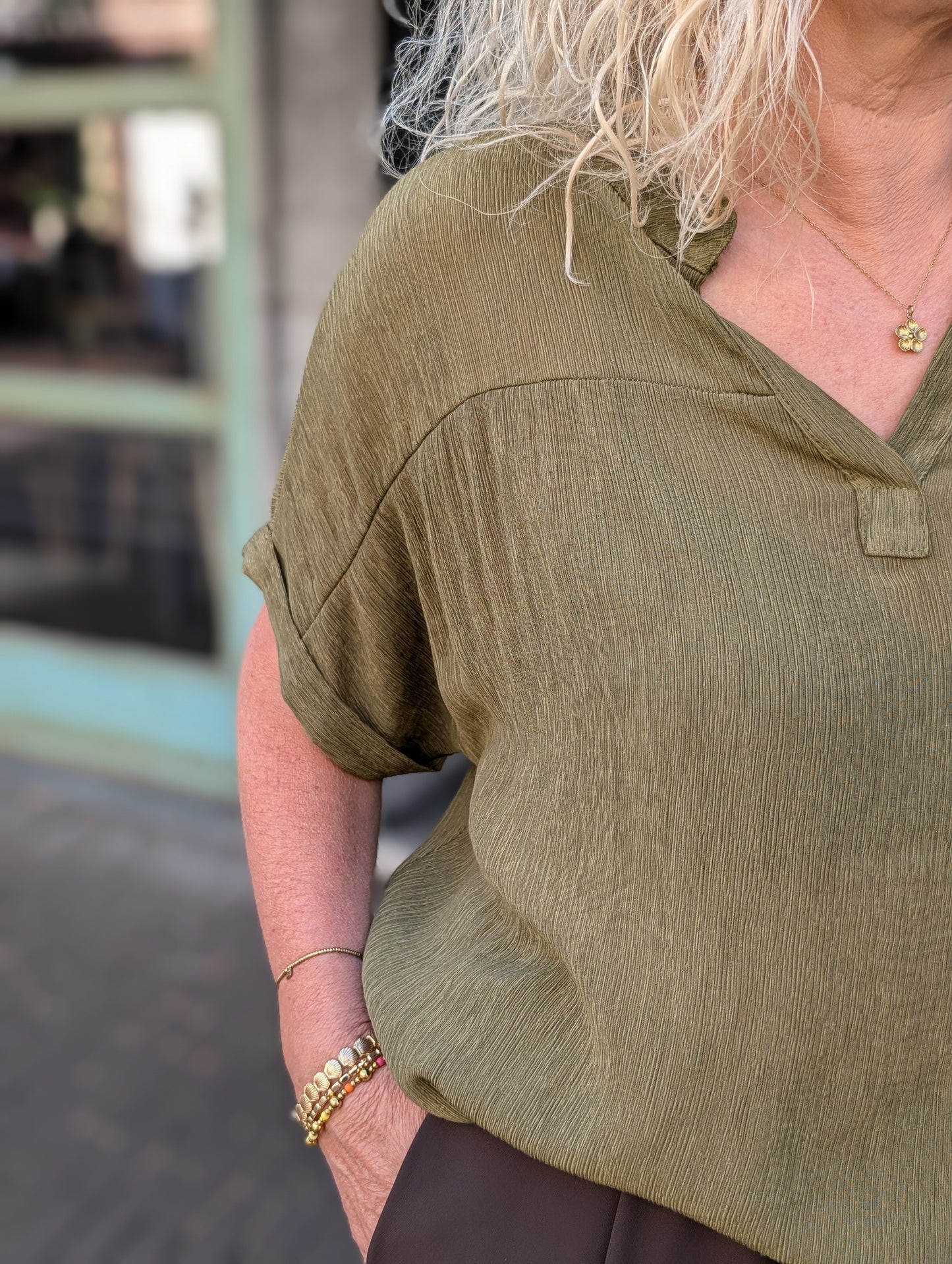 Blouse korte mouw Bibara - Mos groen