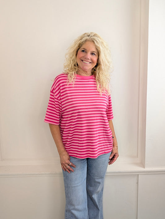 Gestreept shirt Isa - Lichtroze/Roze