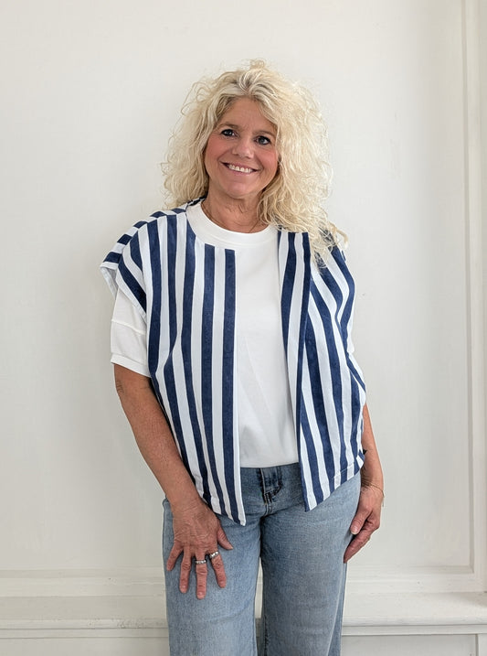 Lavia streep gilet - Blauw/ wit