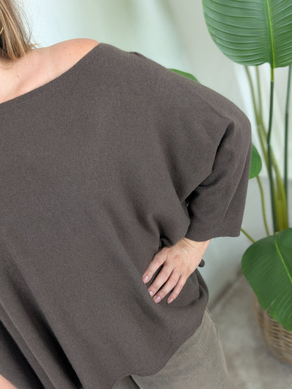 Oversized basis vleermuis trui - Bruin