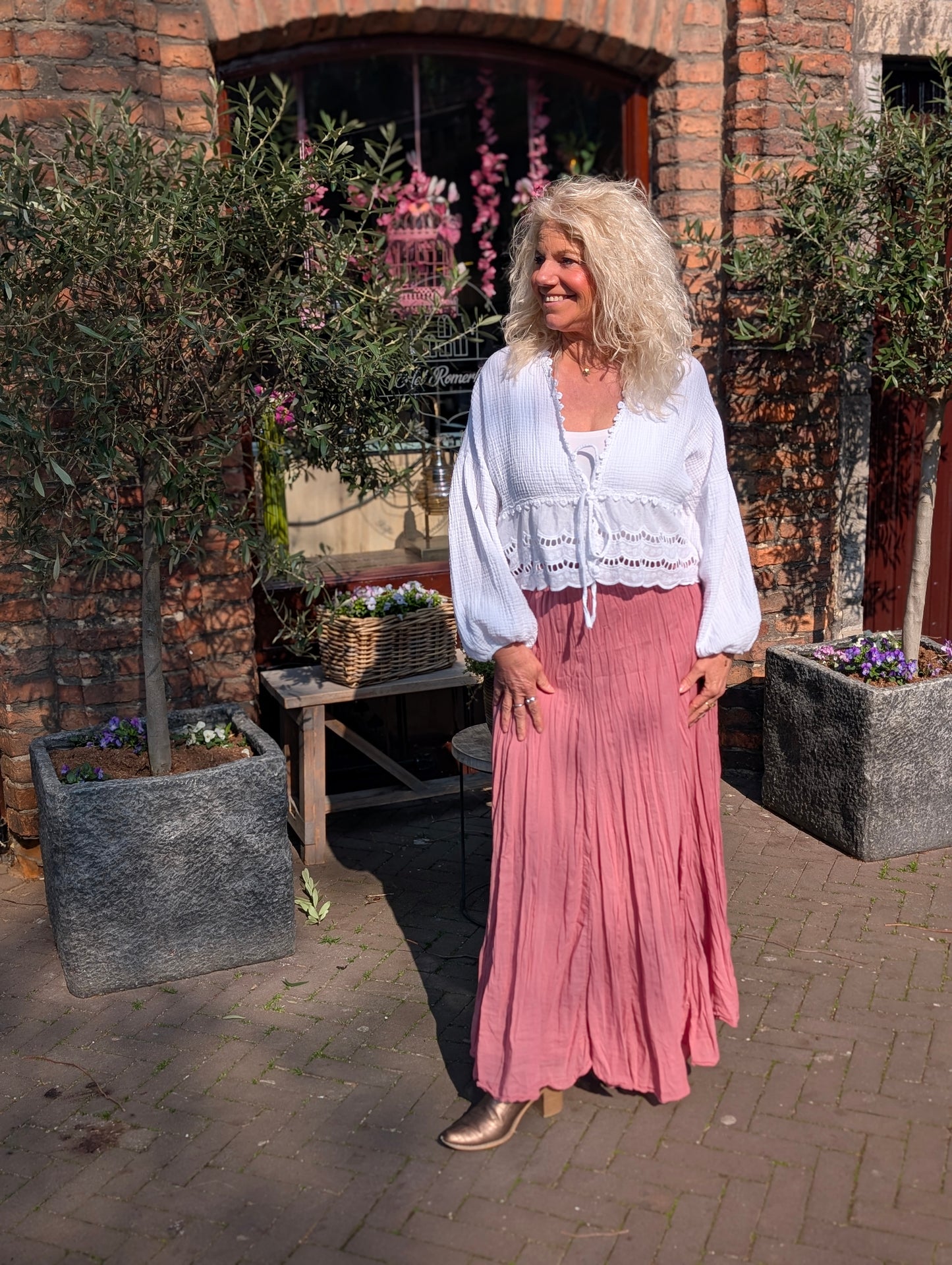 Liva katoenen kreukel boho rok - Blush