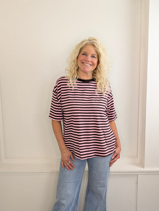 Gestreept shirt Isa - Bruin/Roze