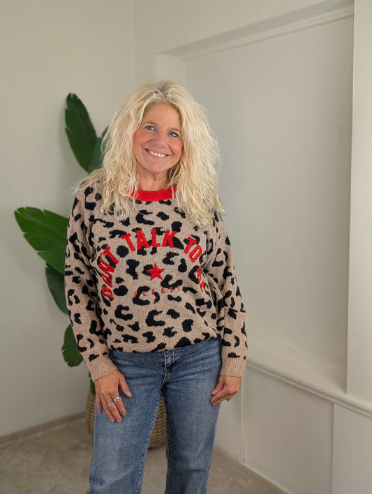 Dont talk to me panter print trui - Rood / beige / bruin