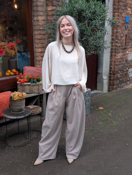 Tailo barrel ruitjes pantalon - Ecru / bruin