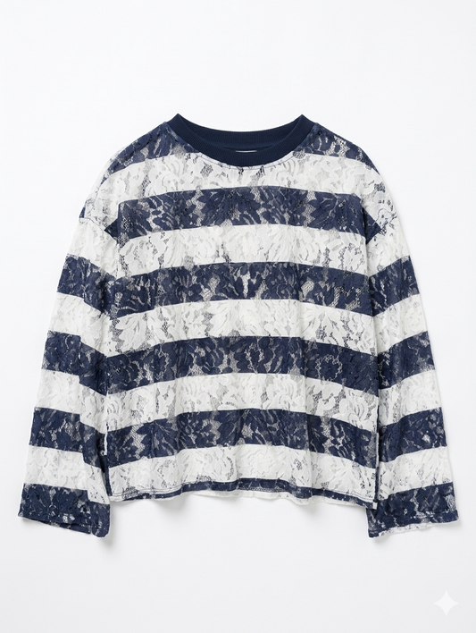 Lace dream festival top - Donkerblauw/Wit
