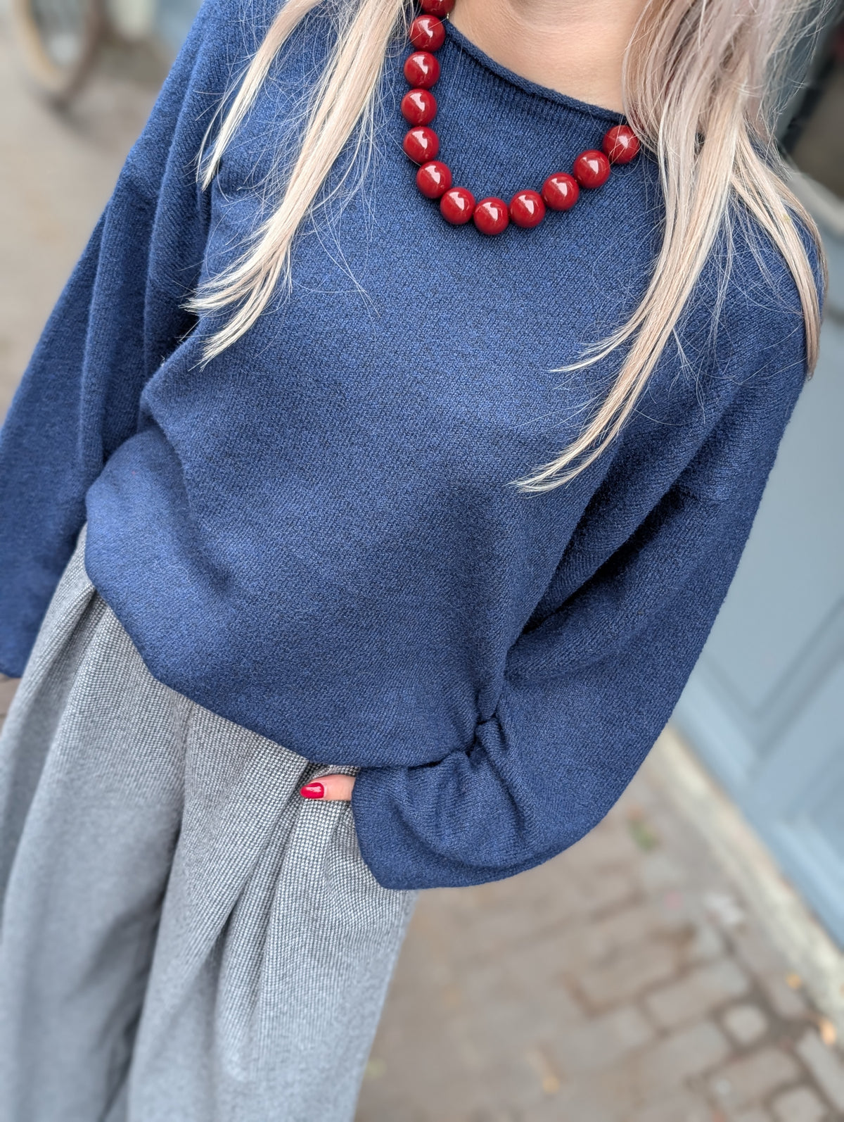 Sandra trui met elastiek onderin - Donker blauw