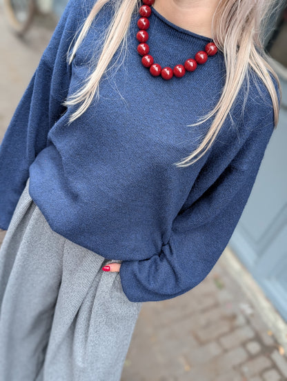 Sandra trui met elastiek onderin - Donker blauw