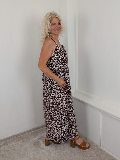 Celeste leopard maxi dress -Bruin