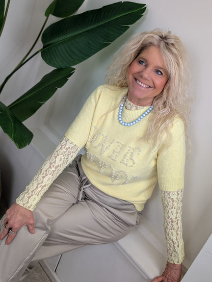 Love is good trui korte mouw - Geel