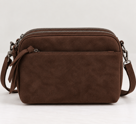 Suede look handtas - Bruin