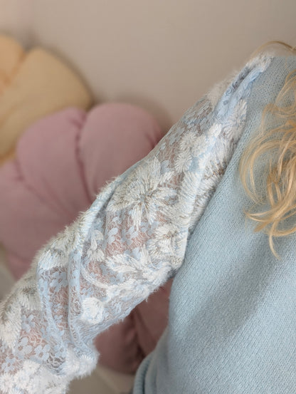 Dolly Kanten Mouw Trui - Blauw
