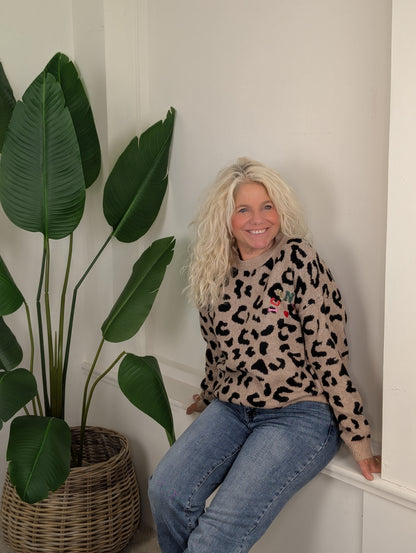 Iconic panter print trui - Met felle kleuren