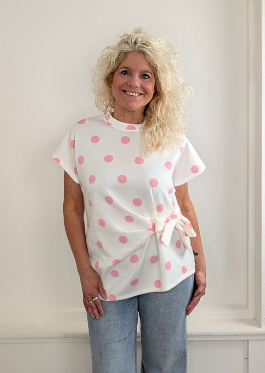Saly polkadot strik shirt - Wit/ roze