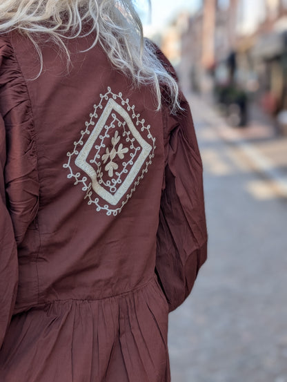 Zusss borduur blouse grafisch dessin - Mid Brown