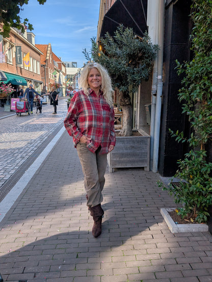 Kay ruiten blouse - Rood / beige / taupe