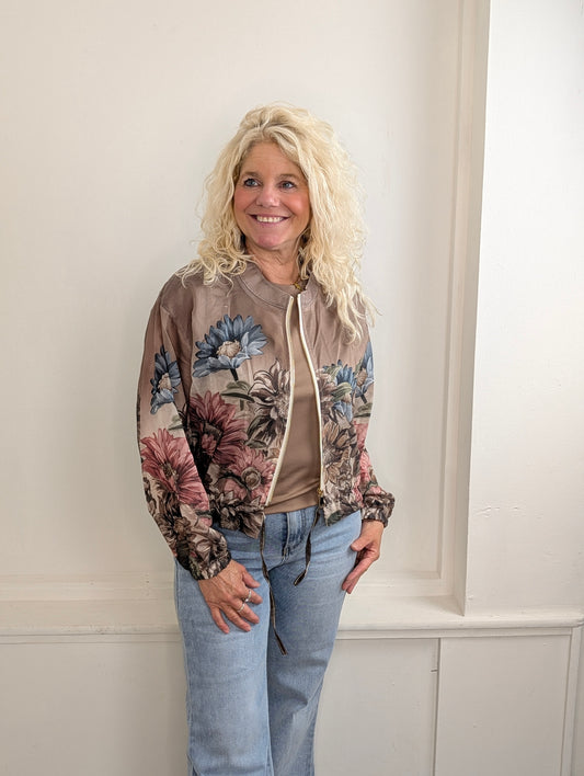 Blouse/vest bomber flowers - Bruin