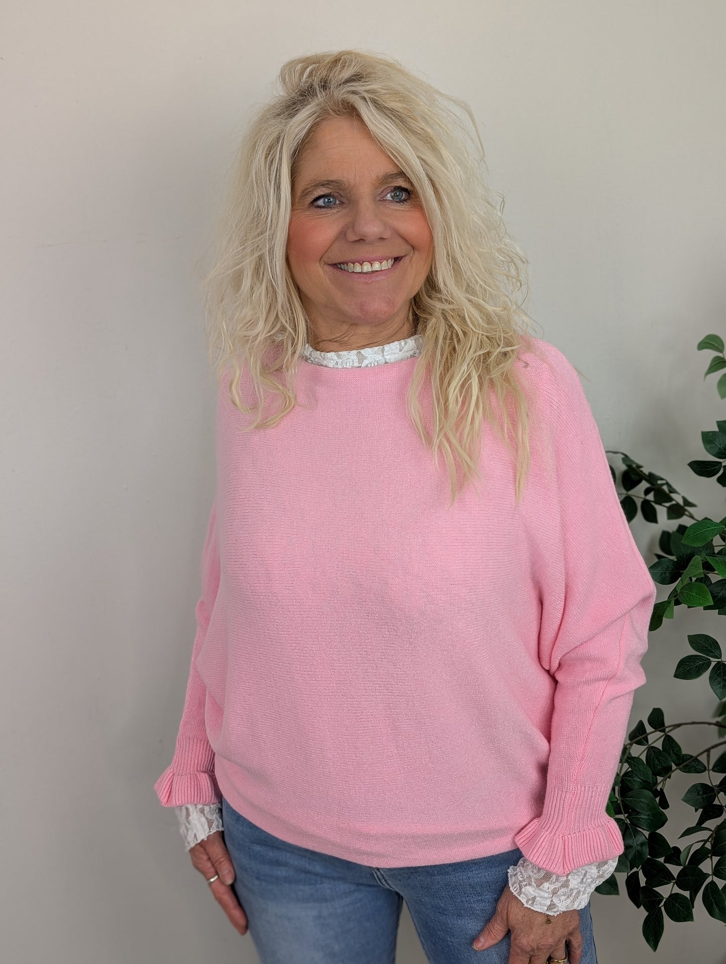 Mara vleermuis mouw trui - Licht roze