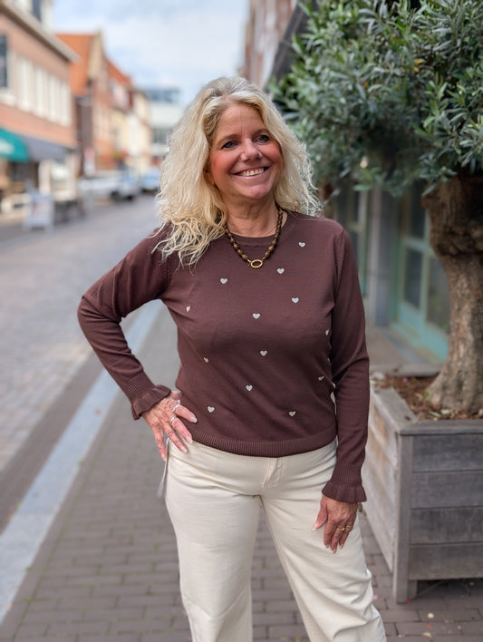 Nina trui met gouden hartjes - Bruin