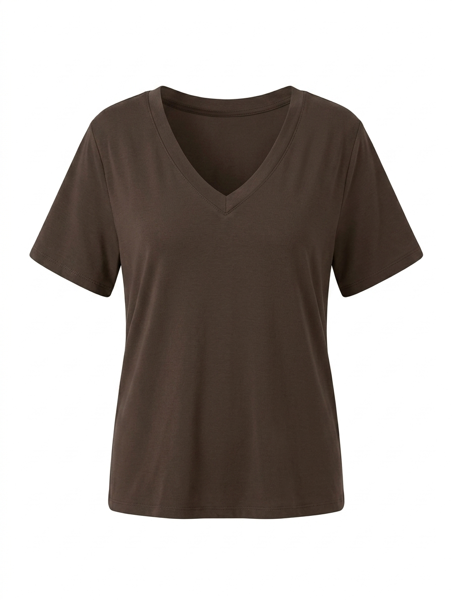 Basis shirt met v-hals - Bruin