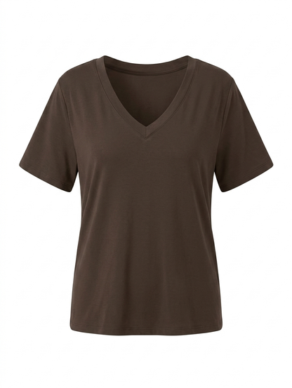 Basis shirt met v-hals - Bruin