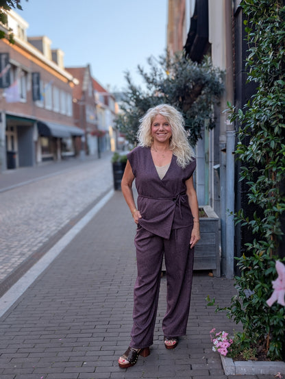 Jacky pantalon met riem - Aubergine