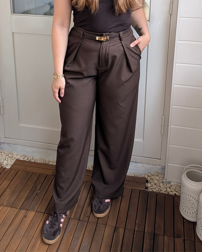 Pantalon Gwen met riem - Bruin