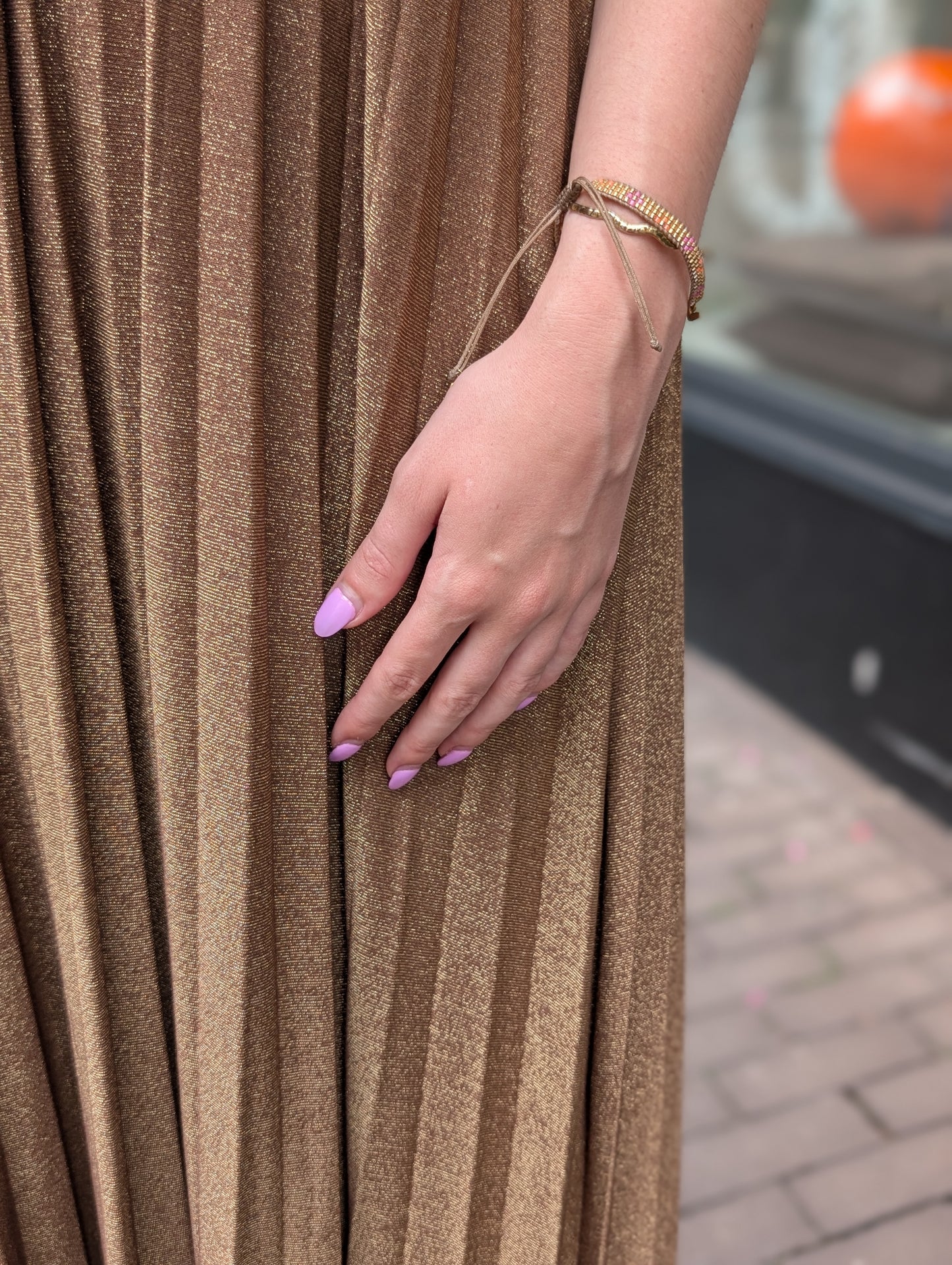 Maxi plisse glitter jurk - Goud