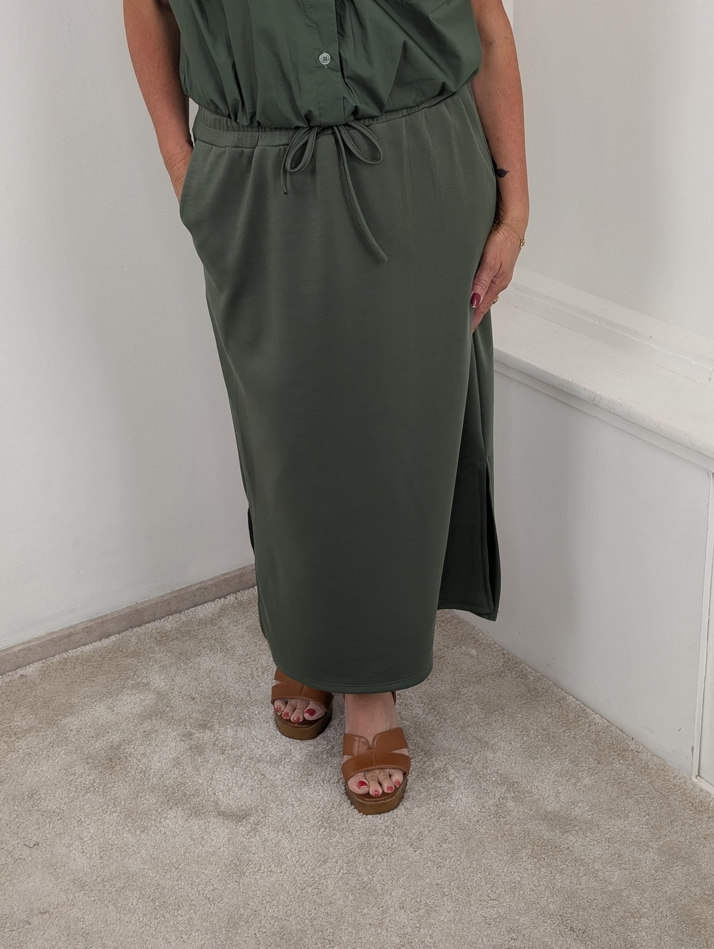 Jersey mid jog rok - Armygroen