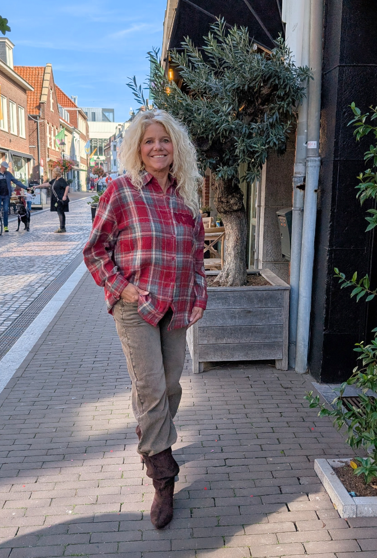 Kay ruiten blouse - Rood / beige / taupe