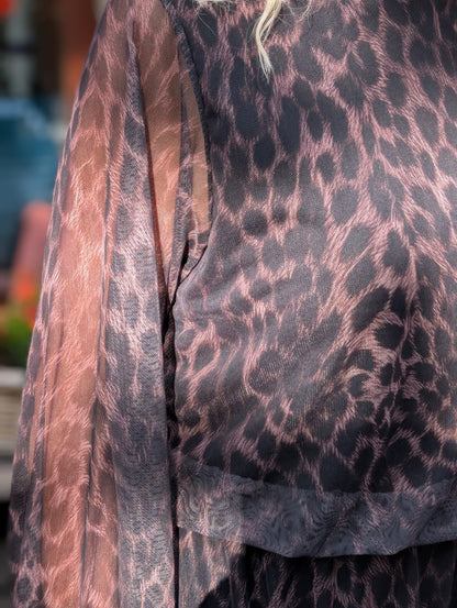 Belle panter ballon jurk - Zwart/Taupe