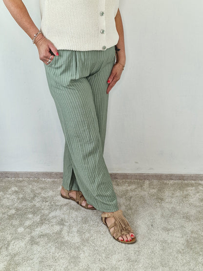 Gestreepte viscose broek Eef - Groen
