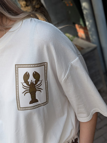 Summer T-shirt kreeft print - Wit/Bruin