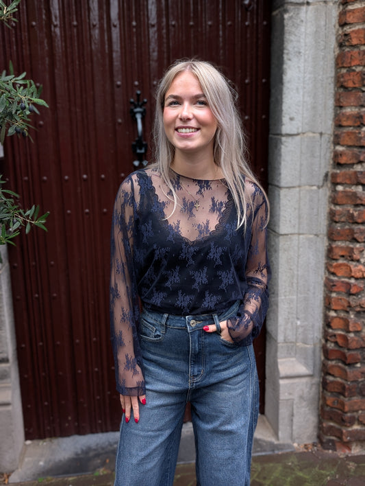 Cailey kanten top - Blauw
