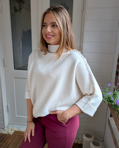 Trui met vlecht details - Ecru