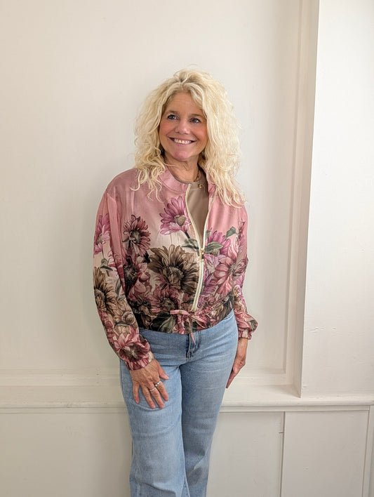 Blouse/vest bomber flowers - Roze