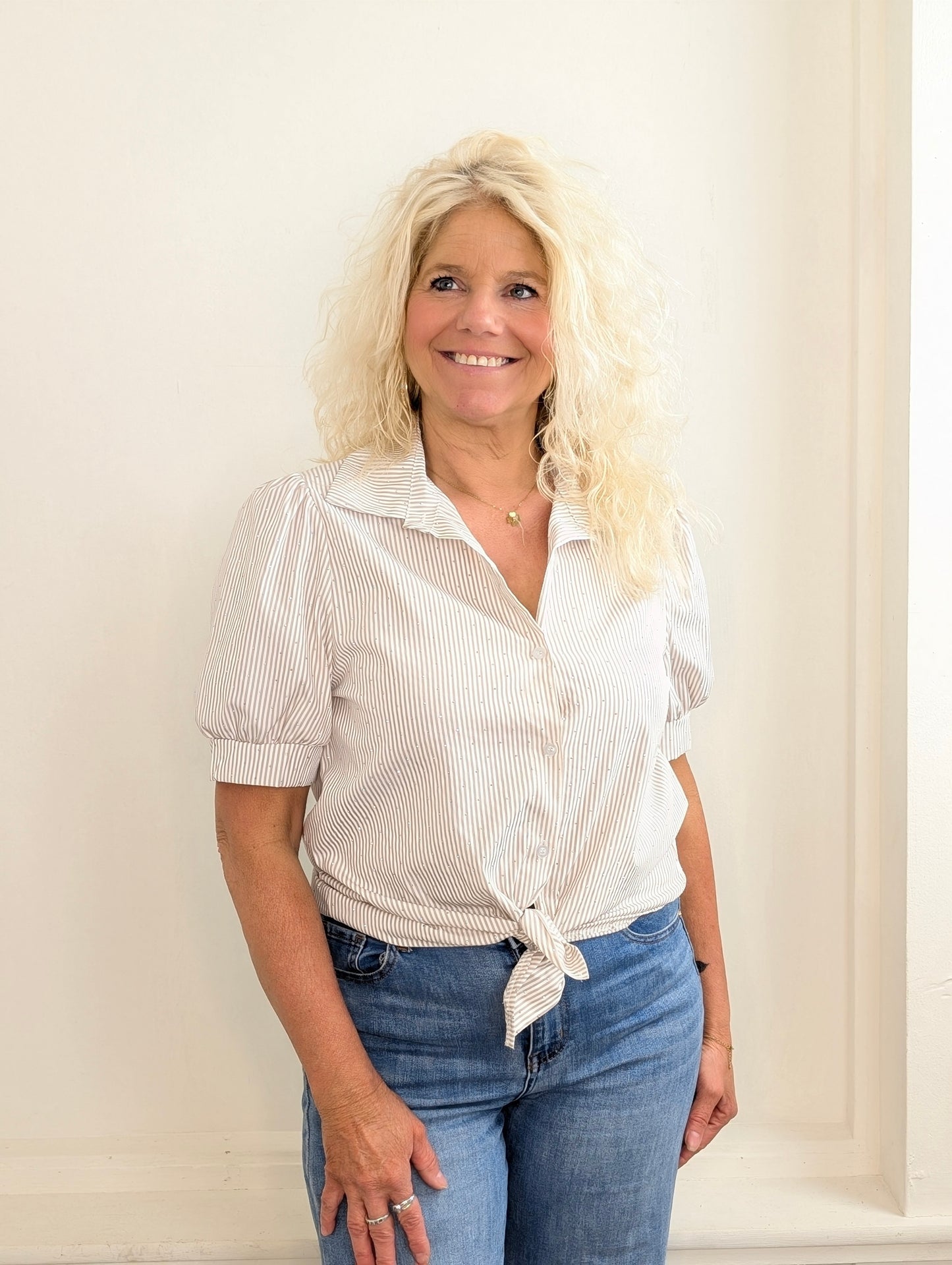 Shimmer & Stripes Blouse - Beige