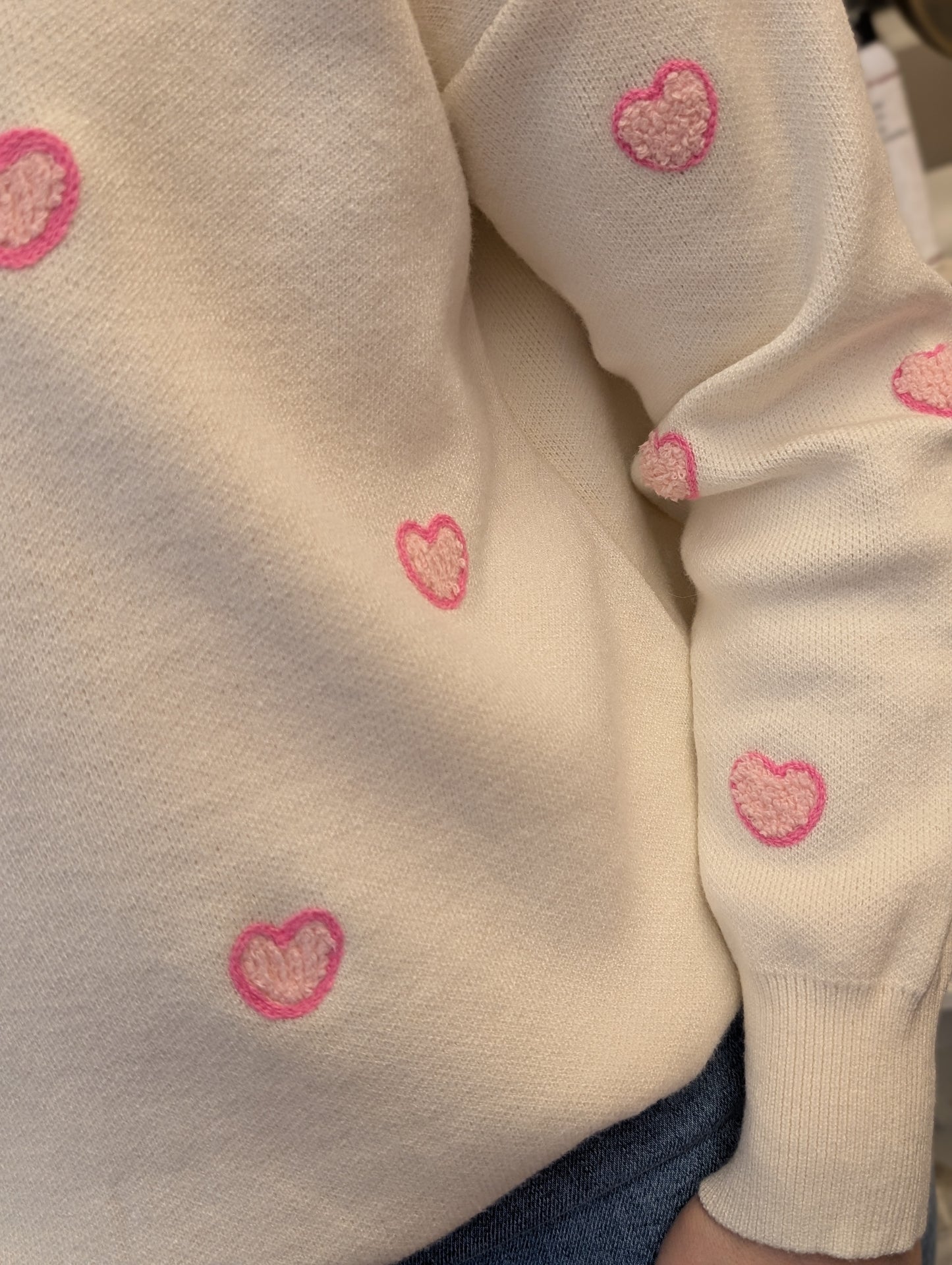 Kims hartjes teddy hartjes trui - Ecru / roze