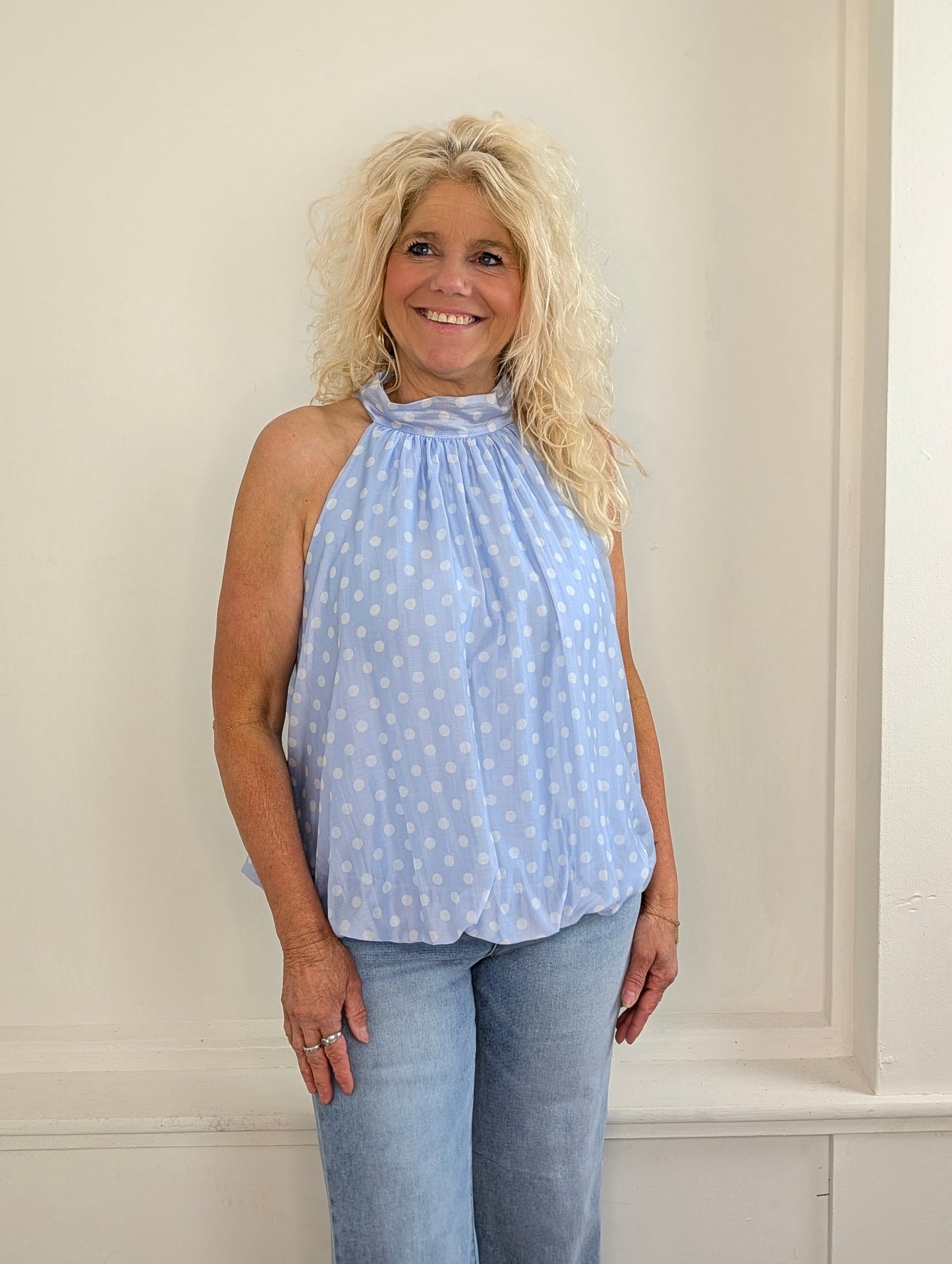 Polkadot ballon top - Lichtblauw