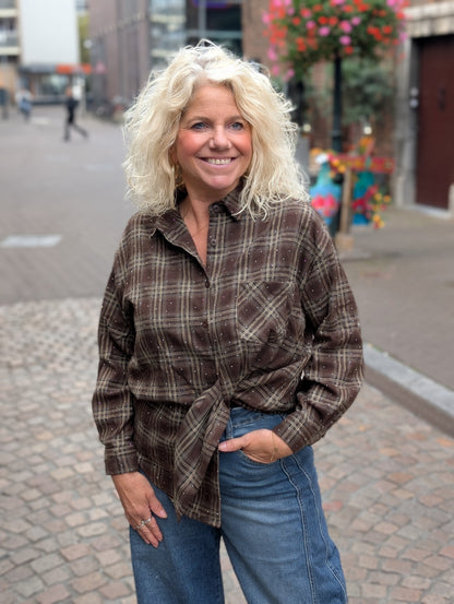 Riley Studded Check Blouse - Bruin