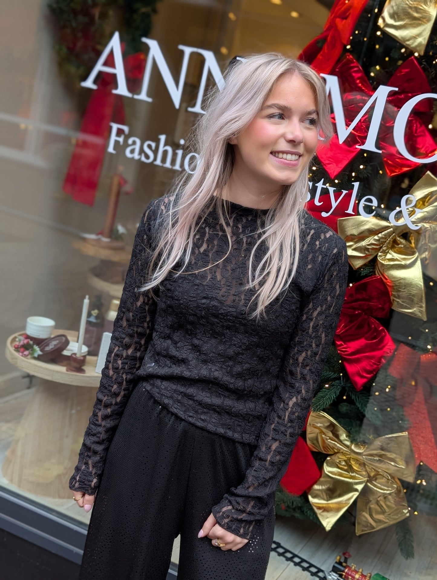 Vallery kanten top - Zwart