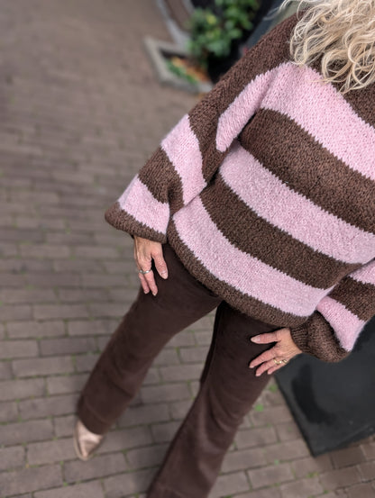 Gestreepte knit Pia - Bruin/Roze