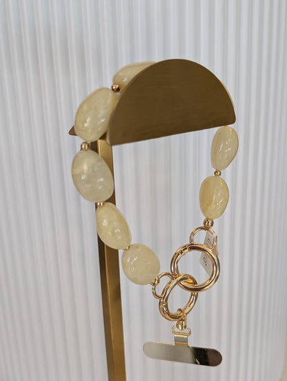 Telefoon koord ronde kralen - Geel / goud