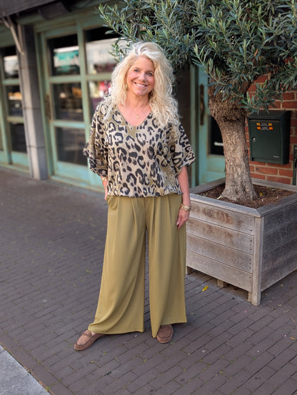 Panterprint ballon blouse - Groen