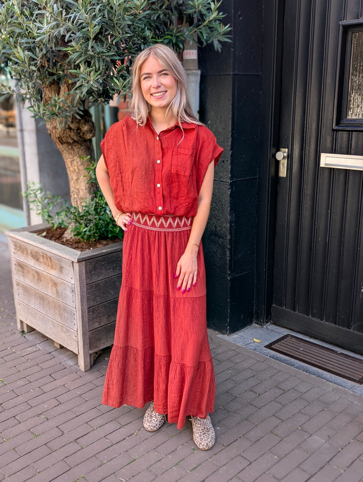 Linnen blouse Veerle - Brique