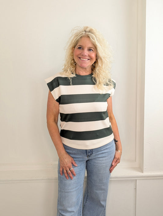 Striped top Sunset - Groen/Ecru